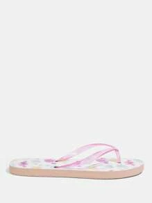 Grefit 女士时尚舒适卡通印花人字拖，度假沙滩人字拖，防滑动物图案可爱设计 - 藍白色 - 查看 2