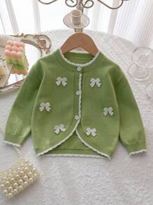 Baby Girl Cute Knitted Cardigan Sweater Baby Sweater With Bows Fall Winter - Green - View 8