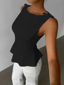 Aloruh Women's Elegant Sleeveless Casual Shirt - Black - View 7