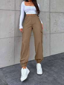 EURMUSE Women's Street Style Casual Work Jeans - Brown - View 3