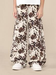 SUMWON Weite Bein Kuh-Muster Hose für Mädchen im Teenager-Alter im Western Ranch Stil mit ganzflächigem Tiermuster, Vintage-Stil Herbst-Winter Mode Statement Hose, lässig, weite Passform