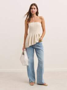 Nöista Elegant Apricot Summer Off Shoulder Top With Ruffle Hem,Vacation Luxury Every Day Look Wedding Party Festival - Apricot - View 5