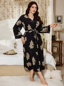 SHEIN Áo choàng tay dài in hoa cỡ lớn cho nữ, mùa thu, mùa đông - Nhiều màu - Xem 5