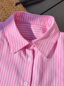 Comfortcana Women's Casual Pink Striped Shirt, Fashionable For Summer - Multicolor - View 4