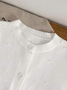 SHEIN Vintaside Kids 1 件可爱圆领花卉蕾丝边长袖针织开衫，时尚白色毛衣，秋季