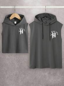 Men's Fashionable Casual Solid Gray Short Sleeve Hooded Batwing Sleeve Top - Lead Gray - View 7