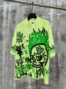 PAVTROS Manfinity Streetrush Retro Dark Style Skull Printed T-Shirt For Men - Multicolor - View 4