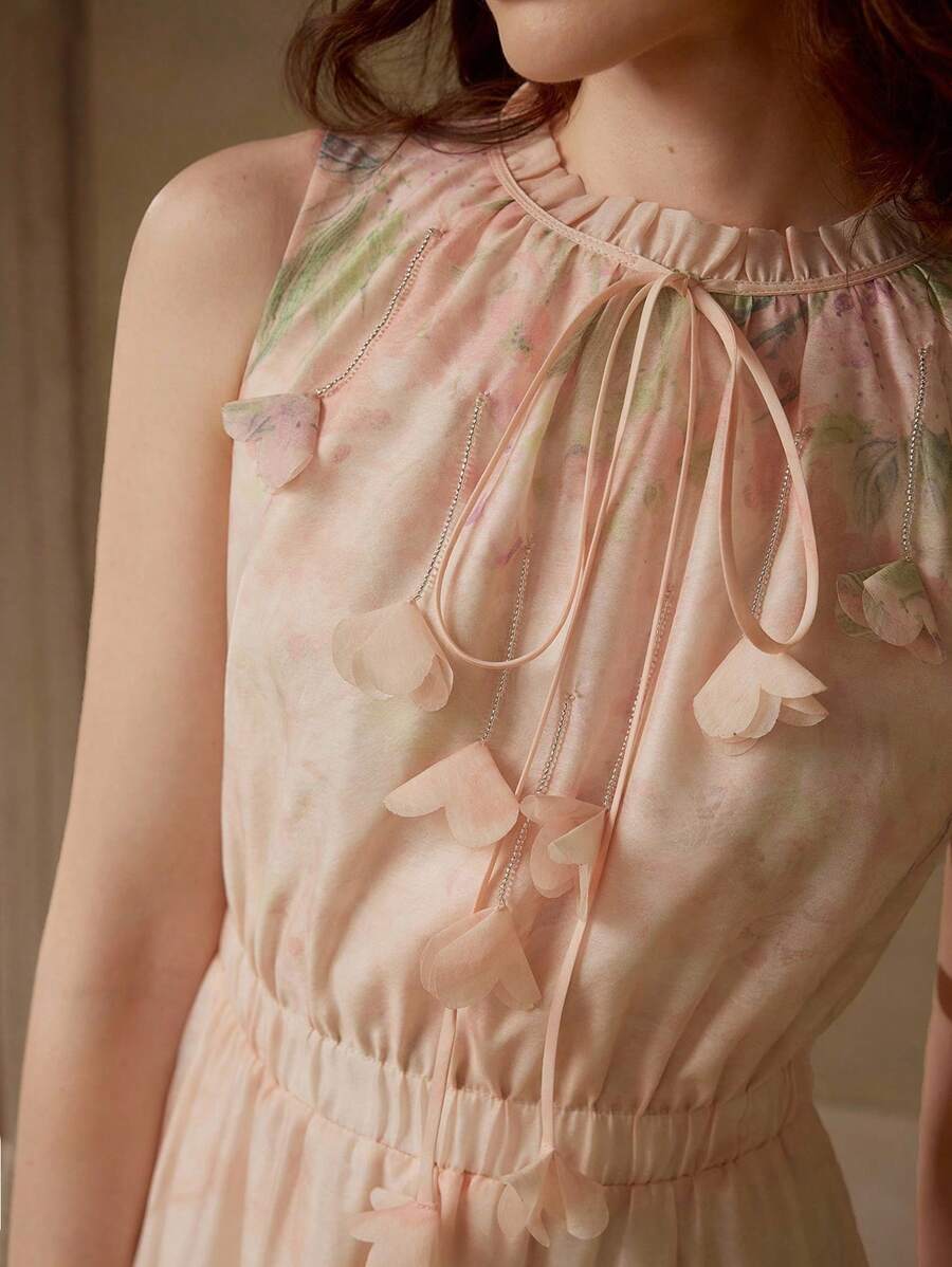 MOTF PREMIUM Vestido con estampado floral y cuello de corbata - Rosa - Ver 2