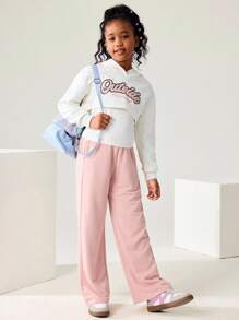 JNSQ 3 قطع طقم ملابس للفتيات المراهقات، بلوزة هودي كم طويل مع سترة صدرية وبنطلون رياضي فضفاض 3 قطع، مناسب للارتداء اليومي، الأنشطة الخارجية، العطلات، الملابس الشارعية، الحفلات والملابس الكاجوال - متعدد الألوان - مشاهدة 4