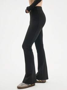 Eassivo Eassivo Women's Black High-Rise Flared Leggings Pants Low Impact Yoga Daily - Black - View 5