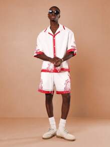 SUMWON مجموعة قميص وشورت مطبوعة بالمحار الاستوائي لعطلة الفاخرة ، لبس الشاطئ والعطلات الصيفية والهاواي