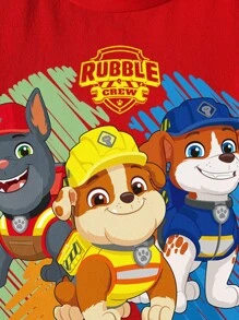 Rubble X SHEIN 小男孩卡通小狗印花圆领短袖T恤