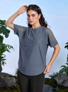 In My Nature Tricou de damă cu imprimeu de litere, guler rotund, lejer, pentru exterior