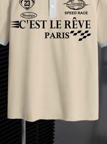 Tween Boy Classic Casual Chic Text Graphic Polo Shirt With Collar, Suitable For Spring/Summer - Multicolor - View 4