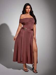 Viva Relle Plus Size Sexy Off-The-Shoulder Dress - Chocolate Brown - View 1