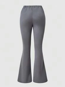 SHEIN Explorewe 1pc Teen Girls Cement Gray Bell Bottoms,Fashion Drawstring Elastic Waist Flare Pants,Soft Comfortable Versatile Casual Street Spring Autumn Trousers - Grey - View 7