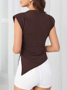 Camiseta de manga corta de verano para mujer con diseño asimétrico y unicolor