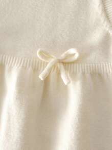 Baby Girls' Casual Summer Colorblock Bow Decor Cute Sweater Dress - Apricot - View 7