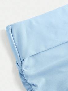 SHEIN Teen Girls Simple Comfortable Ruched Bandeau Bras - Baby Blue - View 3