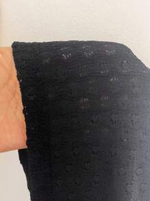 Dazy Plus Áo khoác cardigan ngắn tay buộc phía trước bằng vải họa tiết màu trơn dành cho nữ - màu đen - Xem 7