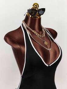 Amplova Color-Block Halter Backless Jumpsuit Jumpsuit For Summer - Black and White - View 7