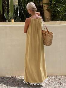 Livesso Robe ample avec détails de perles sans manches, convenant pour les vacances d'été