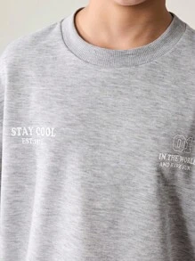 JNSQ 青少年男孩两件套服装套装，圆领长袖撞色拼接运动衫，带有有趣的字母印花图案和宽松运动裤，适合秋冬日常穿着、户外活动、度假、街头服饰、派对和休闲场合 - 灰色 - 查看 4