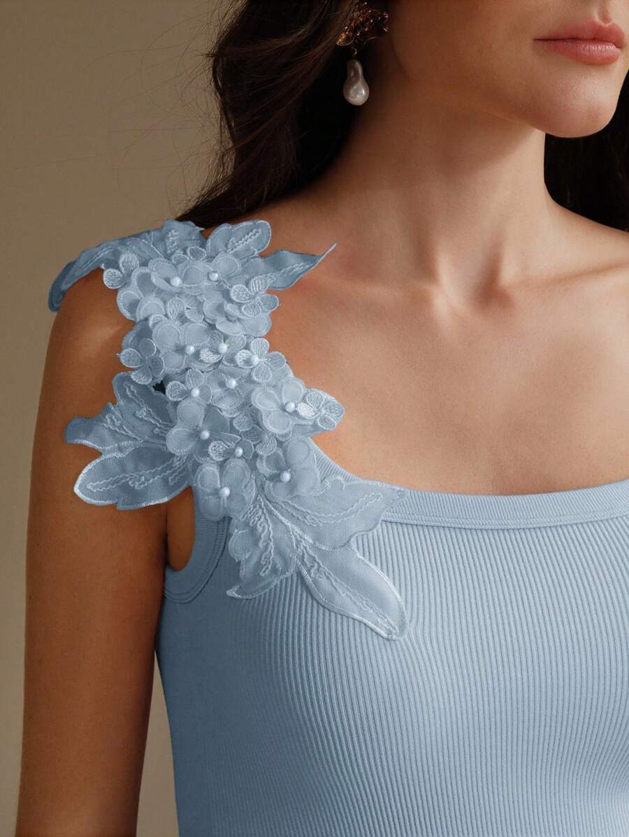 Anewsta Women's Fashionable Slim Fit Embroidered Seamless Ribbed Tank Top