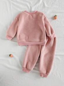 SHEIN 2-Pack Baby Girl Fashion Cute Strawberry Pattern Embroidered Long-Sleeved Top And Pants Set Suitable For Autumn And Winter Daily Wear Fall - Pink - View 11