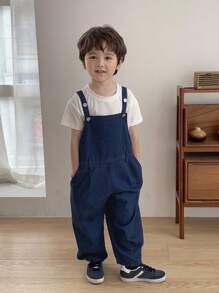 Hapijoa Toddler Boys Loose Pattern T-Shirt And Denim Bib Pants 2pcs Set, Fall Outfit - Multicolor - View 7