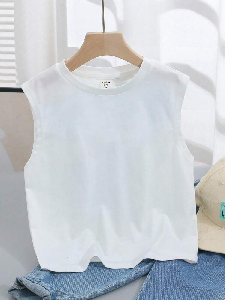 SHEIN Camiseta sin mangas casual y minimalista con estampado de letras y autos vintage, adecuada para niños pequeños en verano - Blanco - Añade 3