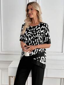 EMERY ROSE 2pcs Summer Women Allover Allover Print Short Sleeve Top And Solid Color Pants Set Fall Women Clothes Fall Clothes For Women Fall Outfits Women Autumn Clothes Fall Outfits Autumn Winter Clothes For Women Winter Business Casual Woman Usiness Casual Outfits Women Usiness Casual Outfits Women Country Country Outfits Women Old Money Basic Teacher Outfits For Women Oing Out Tops Women Back To School - Brown - View 9