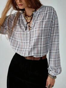 Chiquease 女士休闲宽松长袖格子衬衫，春秋季波西米亚经典格纹图案，清爽格纹，适合春秋季休闲穿着 - 彩色 - 查看 6