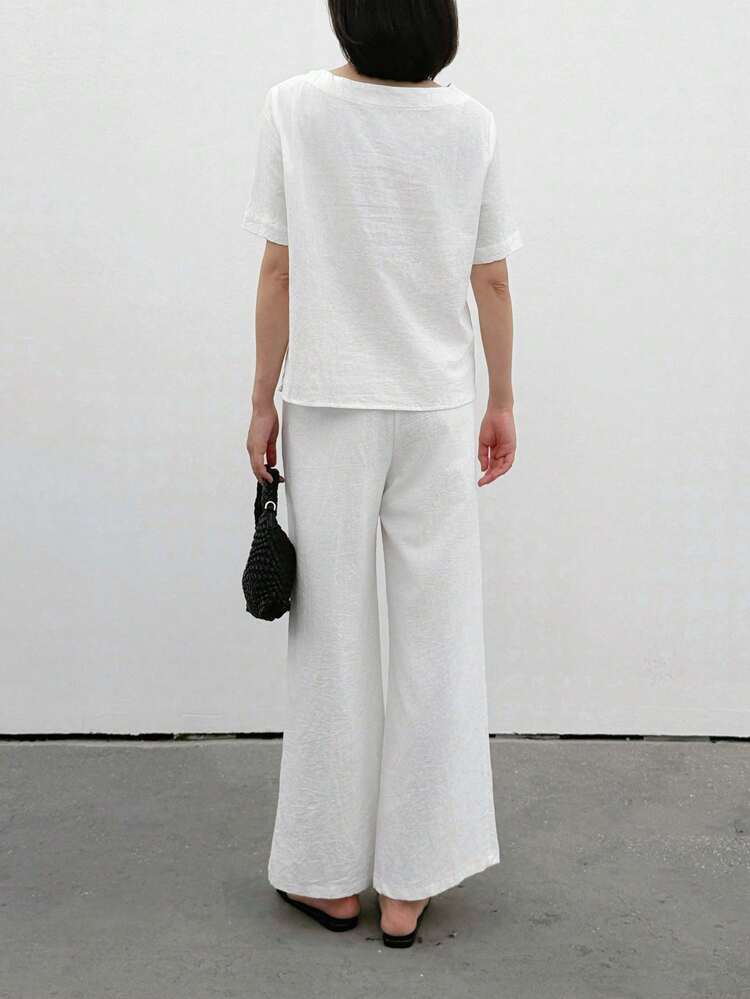 Women'S Button-Decorated Top And Pants Set