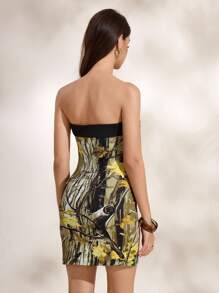 Shutterstock Glamance Vestido mini bandeau con estampado aleatorio, vestido camuflaje, vestido tubo sin tirantes, vestido bandeau, top tubo camuflaje Y2K 2000s, conjuntos de ropa para volver al colegio y salir de fiesta, atuendos sexy para citas nocturnas para mujeres - Multicolor - Ver 2