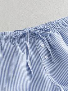 Manfinity VCAY HIMLAND Men's Casual Solid Color Drawstring Waist Slant Pocket Shorts, Summer ,Men's Sage Green Linen Beach Shorts ,Comfortable Elastic Waist Drawstring Summer Pants ,Lightweight Breathable Vacation Outfit Men ,Casual Solid Color Lounge Shorts With Pockets ,Relaxed Fit Knee Length Shorts For Guys ,Soft Texture Washed Linen Look Shorts ,Men's Linen Shorts, Elastic Waist Drawstring Casual Summer Beach Pants ,Lightweight Sage Green Lounge Bottoms With Pockets ,Perfect For Beach Or Home ,Breathable Linen Look Shorts ,Men's Sage Green Linen Texture Shorts For Husband Boyfriend Gift Simple Fashion Commuting  Summer - Blue and White - View 4