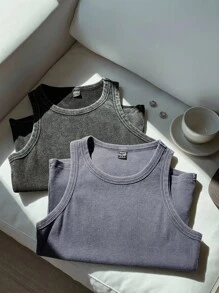 Comfortcana 双色雪白水洗针织吊带背心和短裤套装 - 藍色 - 查看 4