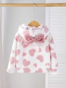SHEIN Cute Casual Zip-Up Hooded Fluffy Long Sleeve Baby Girls Jacket,In Fall/Winter - Pink - View 2