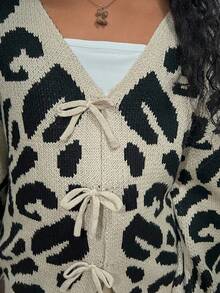 SHEIN Tween Girl Leopard Print Single-Breasted Loose Casual Cardigan Sweater, Autumn/Winter, Sibling Matching Outfits (2 Pieces Sold Separately) Fall - Multicolor - View 5