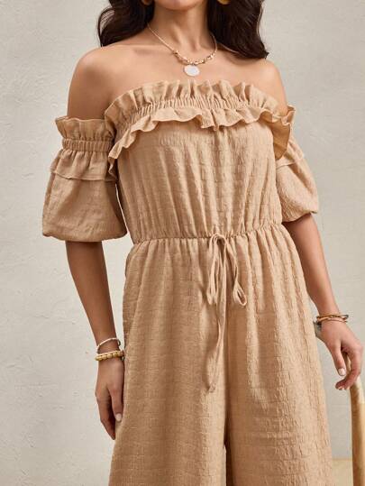 Wildy Mono floral casual romántico rústico americano con hombros descubiertos en color albaricoque