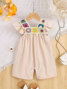 SHEIN 1pc Baby Girls' Sleeveless Romper, Casual Loose Open Crotch, Comfortable & Soft, Fashionable Everyday/Travel Wear, Summer New Arrival
