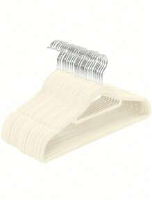 SHEIN 10/20pcs Luxury Black Flocked Anti Slip Hanger, Ultra-Thin And Space Saving - Heavy-Duty Rotating Black Hook Suitable For Clothing, Suits, Tops, Ties, Shirts, Skirts, And Pants Organization - Beige - View 3