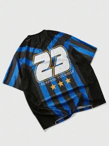 ROMWE MEN Prep Camiseta masculina de basquete azul e preta, esportiva casual e confortável, manga curta - Multicolorido - Visão 7