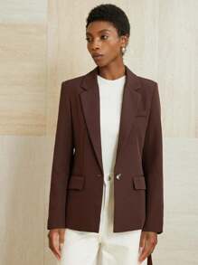 GENKIRA Áo khoác blazer thời trang dành cho nữ, phù hợp để đi làm đi chơi - Cà phê nâu - Xem 6