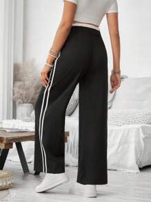 SHEIN Solid Color Patchwork Casual Long Maternity Pants With Drawstring And Ruffle Hem