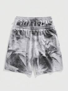 ROMWE MEN Grunge Punk 男士双腰抽绳字母印花时尚短裤 - 灰色 - 查看 2