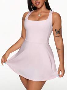 Easithlete 大码女式纯色露背无袖运动连衣裙