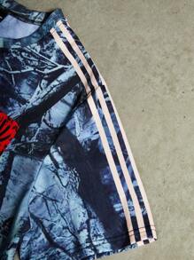 Manfinity Homme Set estivo di maglietta e pantaloncini casual con stampa di ramo d'albero, taglia oversize, per uomo