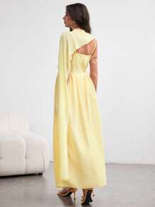 Modelyn Yellow Patchwork Bodycon Dress With Shawl Collar, Flattering, Spring/Summer - Yellow - View 2