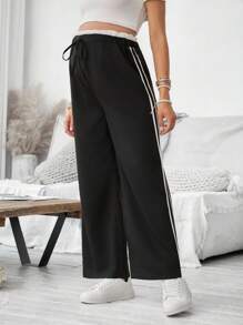 SHEIN Solid Color Patchwork Casual Long Maternity Pants With Drawstring And Ruffle Hem